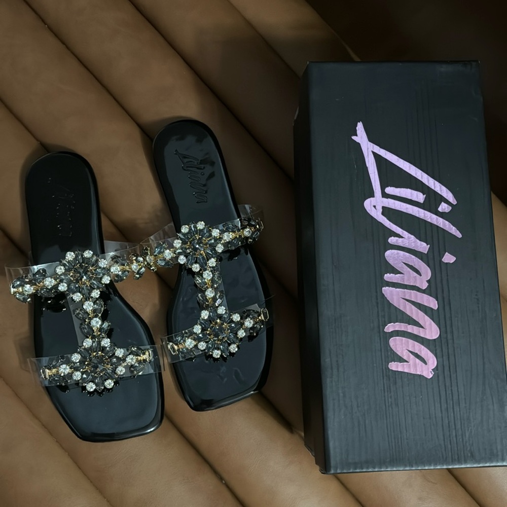 New lovely black jeweled sandals 💖